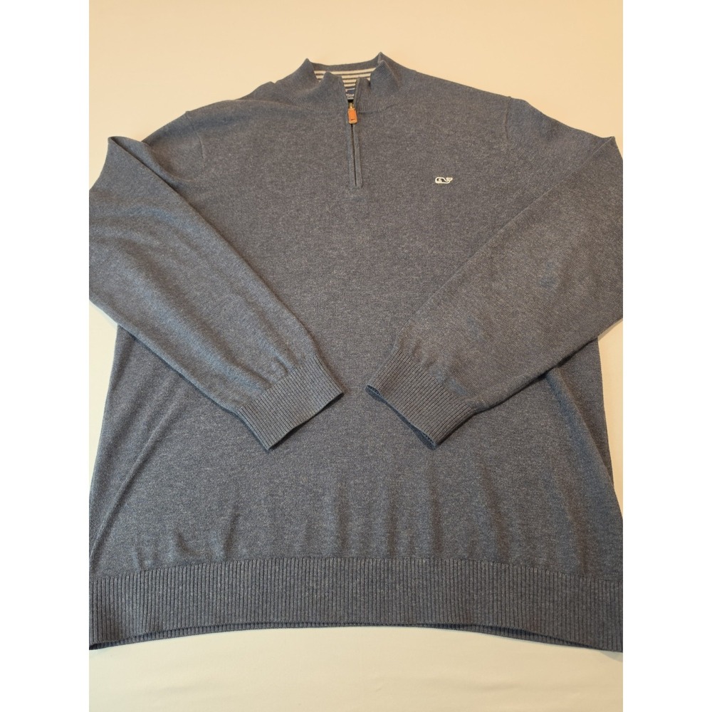 Vineyard Vines Mens L Pullover Sweater Navy Blue 1/4 Zip LS‎ 100% SOFT Cotton
